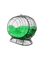 Диван УЛЕЙ на ножках с ротангом чёрный, зелёная подушка