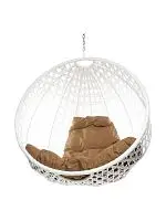 Подвесное кресло КРУГ ЛЮКС с ротангом, белый, желтый подушка (БЕЗ СТОЙКИ)