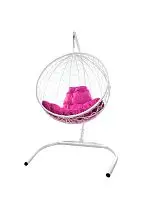 Подвесное кресло КРУГ с ротангом белое, розовая подушка