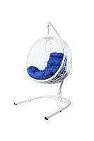 Подвесное кресло КАПЛЯ складной, с ротангом белое, синяя подушка