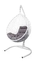 Подвесное кресло КАПЛЯ Home с ротангом белое, подушка Пепел