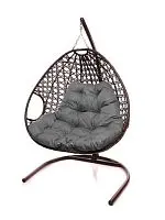 Подвесное кресло ДЛЯ ДВОИХ ЛЮКС с ротангом коричневое, серая подушка
