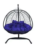 Подвесное кресло Добрыня  с ротангом черное, синяя  подушка (Ткань оксфорд)