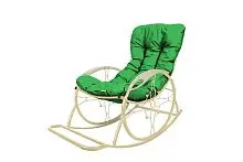 Кресло-качалка Овал ЛЮКС бежевое, зеленая подушка