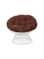 Кресло ПАПАСАН с ротангом белое, коричневая подушка