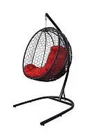 Подвесное кресло КАПЛЯ складной, с ротангом чёрное, красная подушка