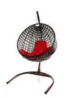 Подвесное кресло КРУГ ЛЮКС с ротангом коричневое, красная подушка