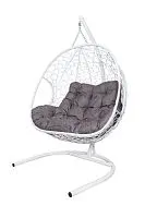 Подвесное кресло ДЛЯ ДВОИХ Home с ротангом белое, подушка Пепел