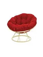 Кресло ПАПАСАН без ротанга бежевое, красная подушка