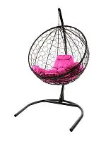 Подвесное кресло КРУГ с ротангом чёрное, розовая подушка