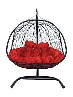Подвесное кресло Добрыня  с ротангом черное, красная  подушка (Ткань оксфорд)
