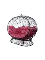 Диван УЛЕЙ на ножках с ротангом чёрный, бордовая подушка