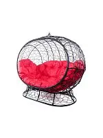 Диван УЛЕЙ на ножках с ротангом чёрный, красная подушка