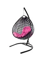 Подвесное кресло КАПЛЯ ЛЮКС с ротангом чёрное, розовая подушка