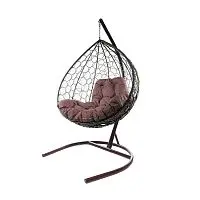 Подвесное кресло XL с ротангом коричневое, коричневая подушка