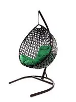Подвесное кресло КАПЛЯ ЛЮКС с ротангом коричневое, зелёная подушка