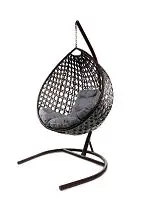 Подвесное кресло КАПЛЯ ЛЮКС с ротангом коричневое, серая подушка