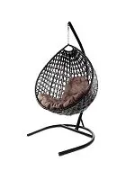 Подвесное кресло КАПЛЯ ЛЮКС с ротангом чёрное, коричневая подушка