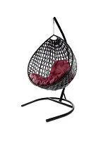 Подвесное кресло КАПЛЯ ЛЮКС с ротангом чёрное, бордовая подушка