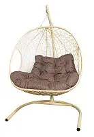 Подвесное кресло ДЛЯ ДВОИХ с ротангом бежевое, подушка Какао