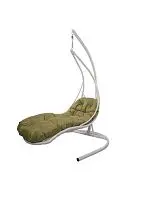 Подвесное кресло ЛЕЖАЧЕЕ, с ротангом, белое, бежевая подушка