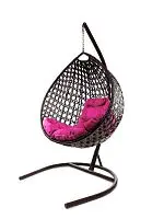 Подвесное кресло КАПЛЯ ЛЮКС с ротангом коричневое, розовая подушка