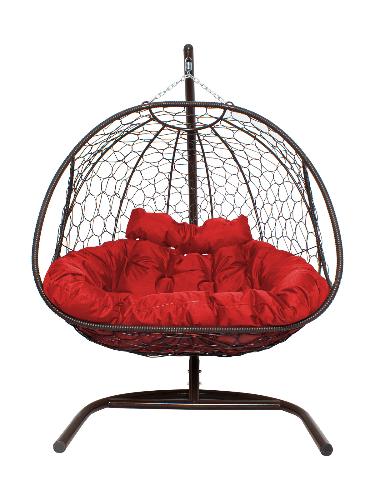 Подвесное кресло Добрыня с ротангом коричневое, красная подушка (Ткань оксфорд) - купить в интернет-магазине Diopt.ru Подвесное кресло Добрыня с ротангом коричневое, красная подушка (Ткань оксфорд) - купить в интернет-магазине Diopt.ru