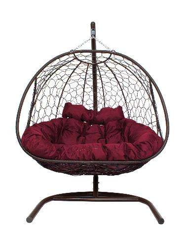 Подвесное кресло Добрыня с ротангом коричневое, бордовая подушка (Ткань оксфорд) - купить в интернет-магазине Diopt.ru Подвесное кресло Добрыня с ротангом коричневое, бордовая подушка (Ткань оксфорд) - купить в интернет-магазине Diopt.ru