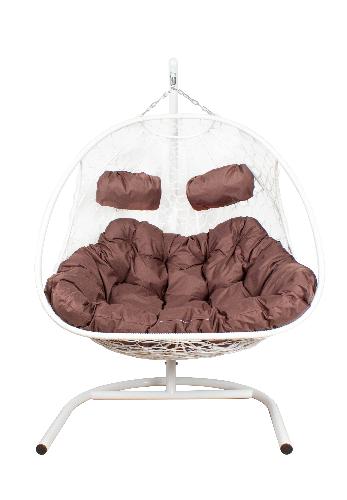 Подвесное кресло Добрыня с ротангом белое , коричневая подушка (Ткань оксфорд) - купить в интернет-магазине Diopt.ru Подвесное кресло Добрыня с ротангом белое , коричневая подушка (Ткань оксфорд) - купить в интернет-магазине Diopt.ru