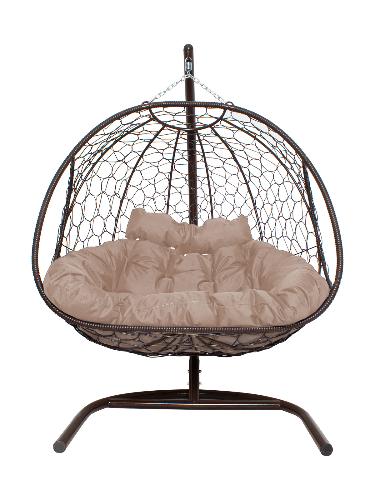 Подвесное кресло Добрыня с ротангом коричневое, бежевая подушка (Ткань оксфорд) - купить в интернет-магазине Diopt.ru Подвесное кресло Добрыня с ротангом коричневое, бежевая подушка (Ткань оксфорд) - купить в интернет-магазине Diopt.ru