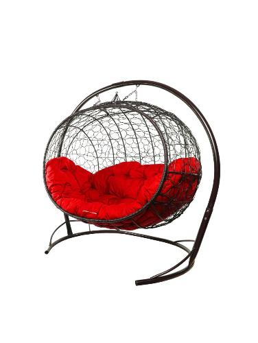 Подвесной диван УЛЕЙ с ротангом коричневый, красная подушка - купить в интернет-магазине Diopt.ru Подвесной диван УЛЕЙ с ротангом коричневый, красная подушка - купить в интернет-магазине Diopt.ru