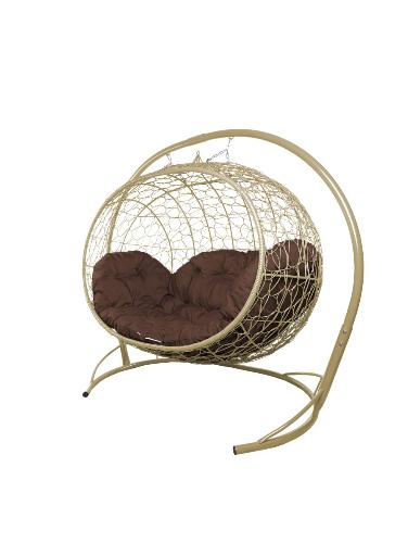 Подвесной диван УЛЕЙ с ротангом бежевый, коричневая подушка - купить в интернет-магазине Diopt.ru Подвесной диван УЛЕЙ с ротангом бежевый, коричневая подушка - купить в интернет-магазине Diopt.ru