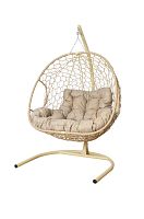 Подвесное кресло ДЛЯ ДВОИХ Home с ротангом бежевое, подушка Лен
