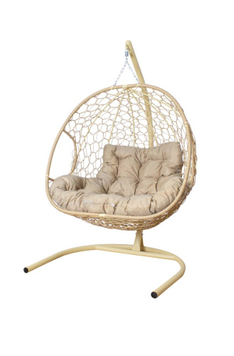 Подвесное кресло ДЛЯ ДВОИХ Home с ротангом бежевое, подушка Лен - купить в интернет-магазине Diopt.ru