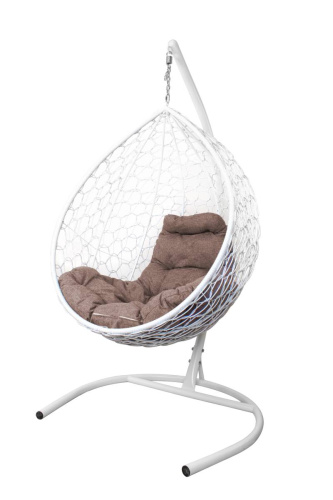 Подвесное кресло КАПЛЯ Home с ротангом белое, подушка Какао - купить в интернет-магазине Diopt.ru