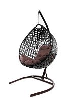 Подвесное кресло КАПЛЯ ЛЮКС с ротангом коричневое, коричневая подушка