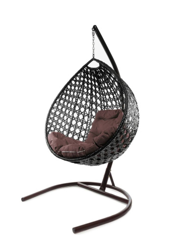 Подвесное кресло КАПЛЯ ЛЮКС с ротангом коричневое, коричневая подушка - купить в интернет-магазине Diopt.ru