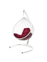Подвесное кресло КАПЛЯ с ротангом белое, бордовая подушка