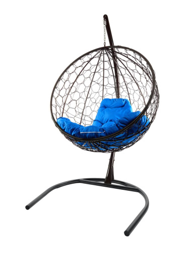 Подвесное кресло КРУГ с ротангом чёрное, синяя подушка - купить в интернет-магазине Diopt.ru