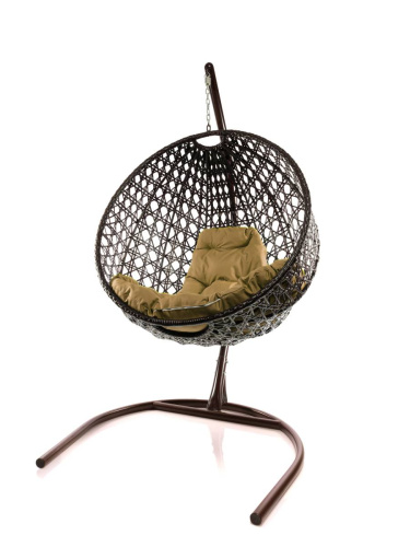 Подвесное кресло КРУГ ЛЮКС с ротангом коричневое, бежевая подушка - купить в интернет-магазине Diopt.ru
