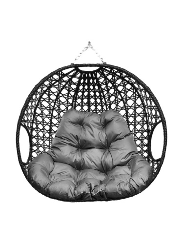 Подвесное кресло ДЛЯ ДВОИХ ЛЮКС, с ротангом, чёрный, серая подушка (БЕЗ СТОЙКИ) - купить в интернет-магазине Diopt.ru