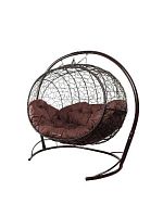 Подвесной диван УЛЕЙ с ротангом коричневый, коричневая подушка