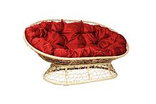 Диван МАМАСАН с ротангом бежевый,красная  подушка