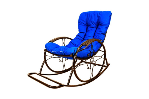 Кресло-качалка Овал ЛЮКС коричневое, синяя подушка - купить в интернет-магазине Diopt.ru Кресло-качалка Овал ЛЮКС коричневое, синяя подушка - купить в интернет-магазине Diopt.ru