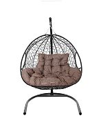 Подвесное кресло ДЛЯ ДВОИХ с ротангом чёрное, подушка Какао