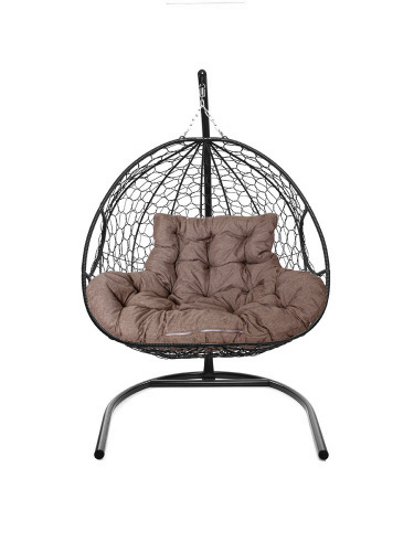 Подвесное кресло ДЛЯ ДВОИХ с ротангом чёрное, подушка Какао - купить в интернет-магазине Diopt.ru