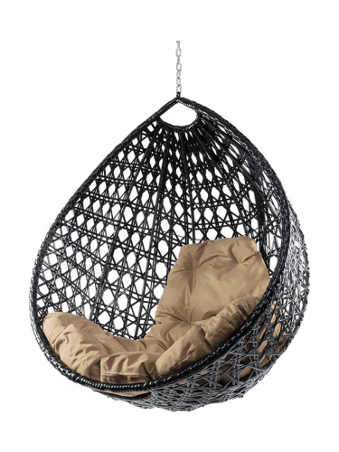 Подвесное кресло КАПЛЯ ЛЮКС с ротангом, чёрный, голубая подушка (БЕЗ СТОЙКИ) - купить в интернет-магазине Diopt.ru