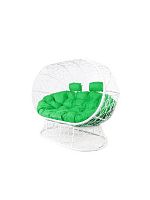 Диван ЛЕЖЕБОКА на подставке с ротангом белый, зелёная подушка