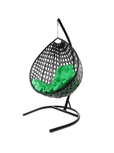 Подвесное кресло КАПЛЯ ЛЮКС с ротангом чёрное, зелёная подушка - купить в интернет-магазине Diopt.ru