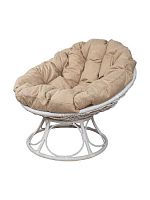 Кресло ПАПАСАН Home с ротангом белое, подушка Лен